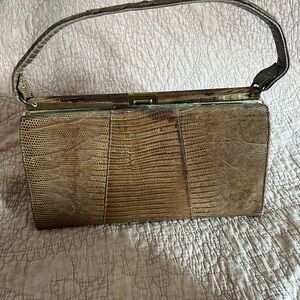 Vintage Sterling USA genuine lizard Women's Handbag brown 1950s